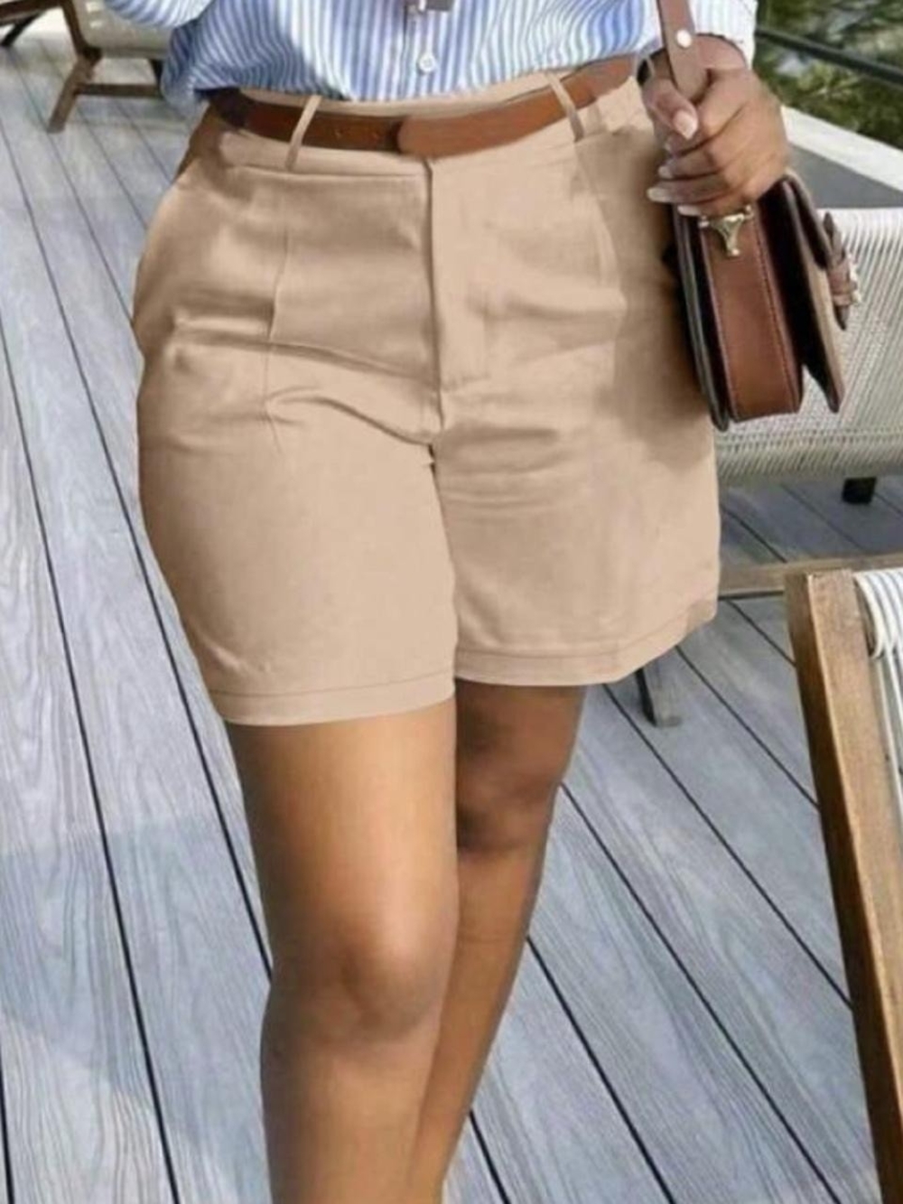 & Other Stories Neutral High-Waist Tailored Shorts in Beige